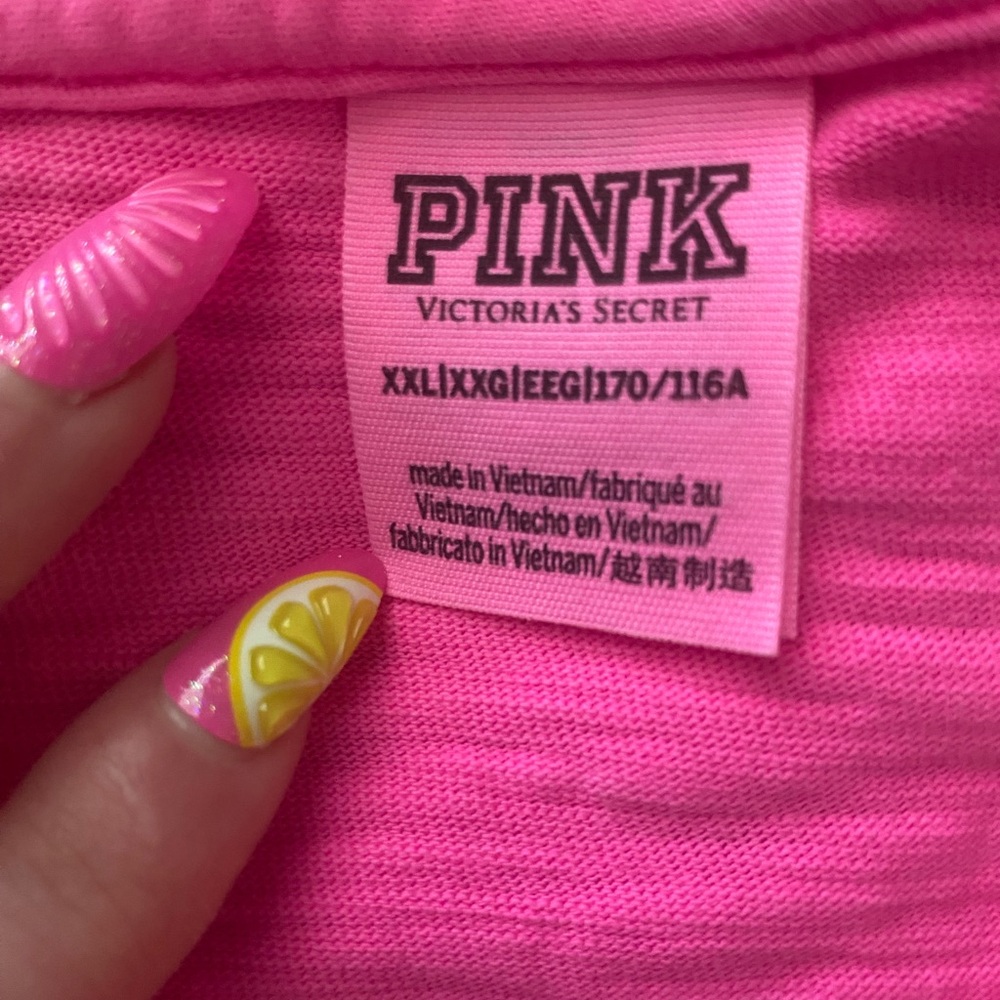 PINK Victoria's Secret Hot Pink Cropped Shirt - Picture 2 of 3